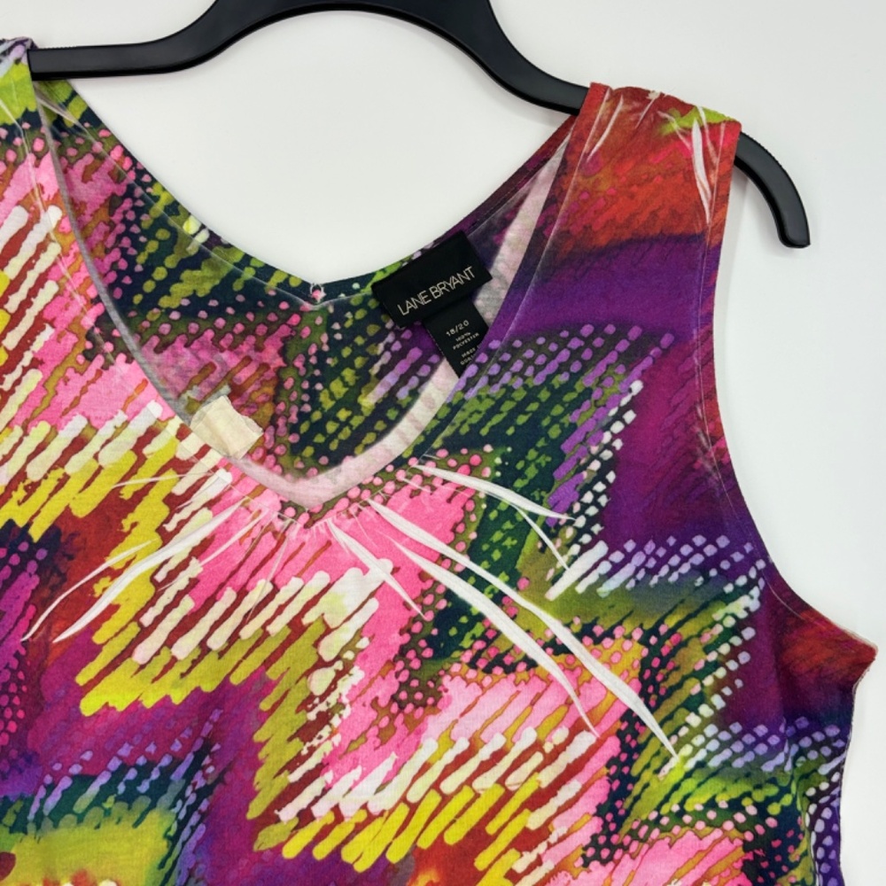 Lane Bryant Womens 18 20 Printed Tank Top V-Neck Multi Color Geometric Polyester - Picture 2 of 8